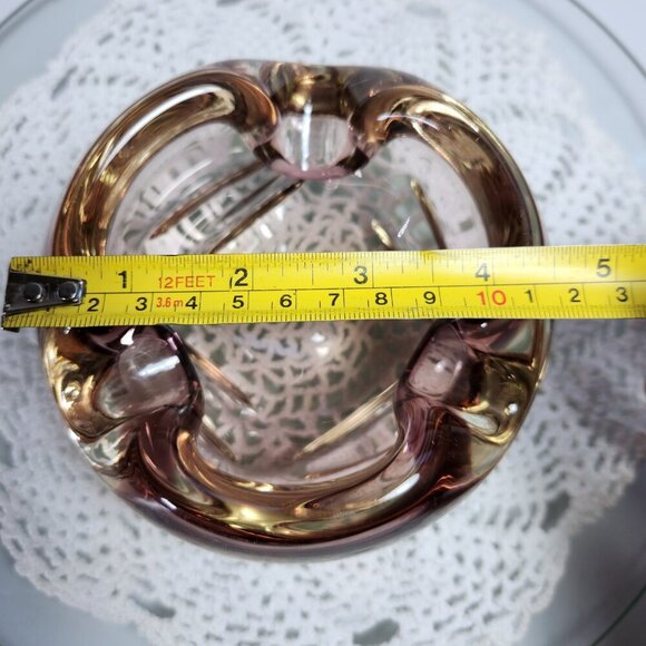 Art Glass Bowl Purple and Amber Rolled Edge Mid Century Home Decor - Picture 7 of 11